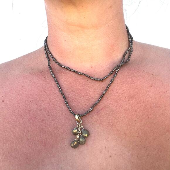 Susan Cummings Pyrite Long Stone Chain Necklace Pendant Ojai Bohemian Healing - Picture 3 of 11
